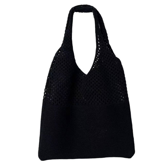 Women Basic Knitted Bucket Hobo Bag - Black