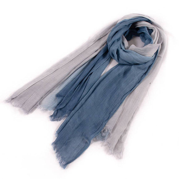 Scarvii - Elegant Contrast Style Cotton Long Scarf: DNMGRY / 190*90cm