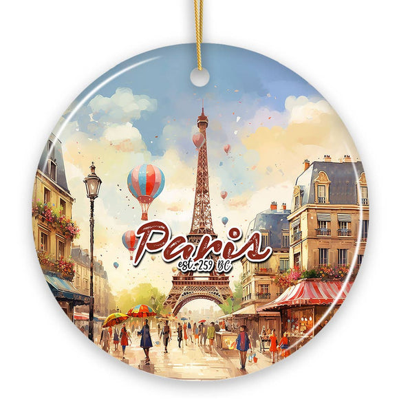 Elegant Watercolor Eiffel Tower Paris Artwork Ornament: Circle