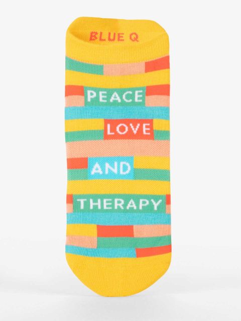 Blue Q Sneaker Socks Peace Love & Therapy