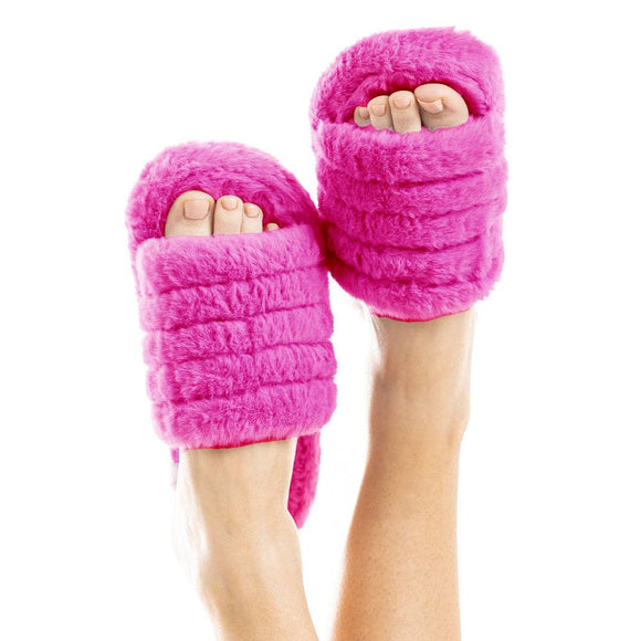 Solid Faux Fur Slippers for Women: Fuchsia / S/M
