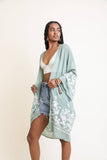 Embroidered Floral Vine Lightweight Kimono - Sage