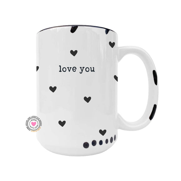 Love You Mug, Hearts, Cute, Valentine's Day Mug: White