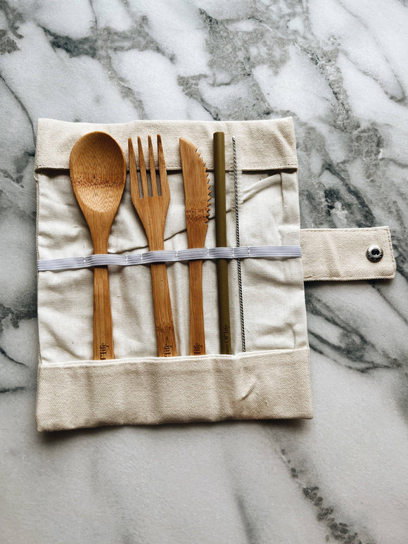 Bamboo Utensil Set with Organic Cotton carrying pouch
