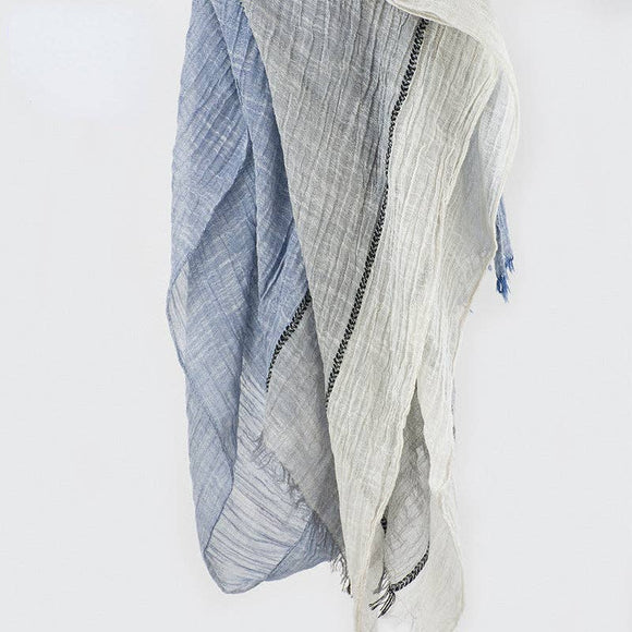 Scarvii - Elegant Stitching Design Cotton Long Scarf: BLUGRYBGE / 190*80cm