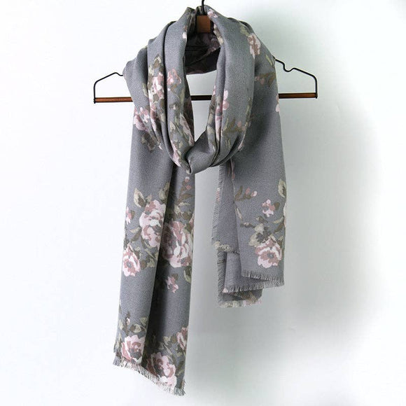 Scarvii - Rose Long Scarf for Winter: Grey / 78.7x23.6 inch