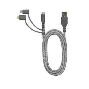 TRIPLE HEADER MAXI 6FT WOVEN USB CABLE : SHADES OF GRAY