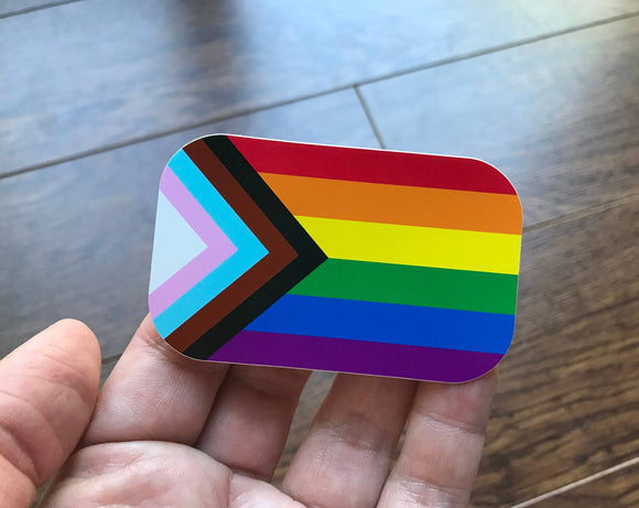 Pride WATERPROOF Progress Flag Rainbow LGBTQAA Sticker - Small
