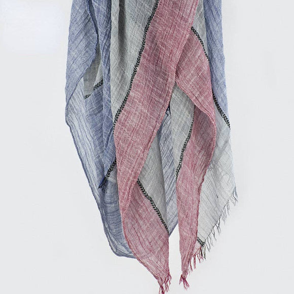 Scarvii - Elegant Stitching Design Cotton Long Scarf: BLUGRYRED / 190*80cm